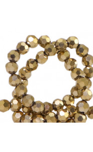Faceted glass beads 4mm round Antique gold metallic-pearl shine coating